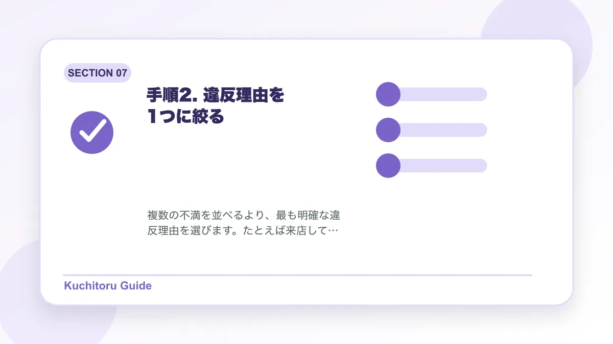 手順2. 違反理由を1つに絞るの要点図解