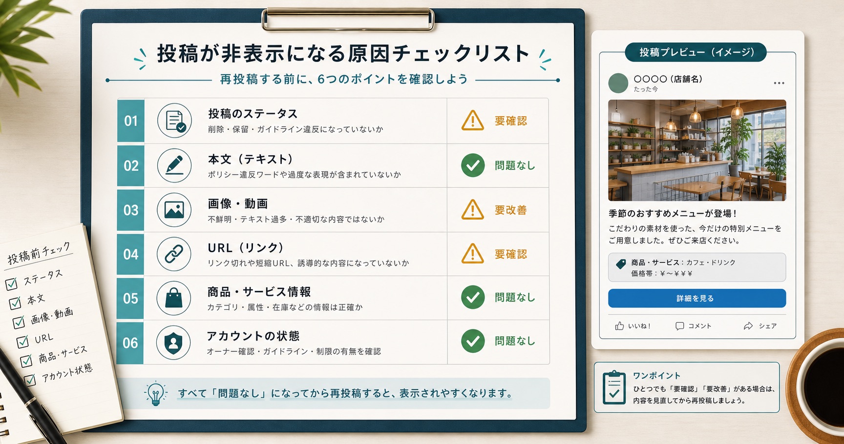 投稿拒否や画像審査などこの記事で扱う悩みの整理図