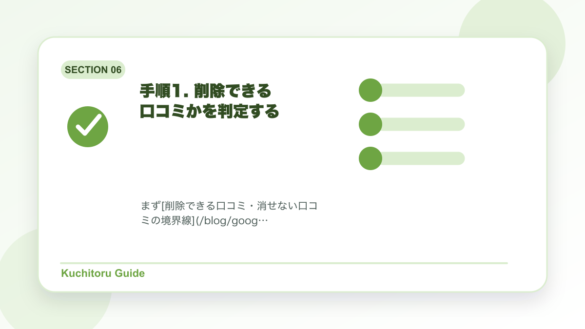 手順1. 削除できる口コミかを判定するの要点図解