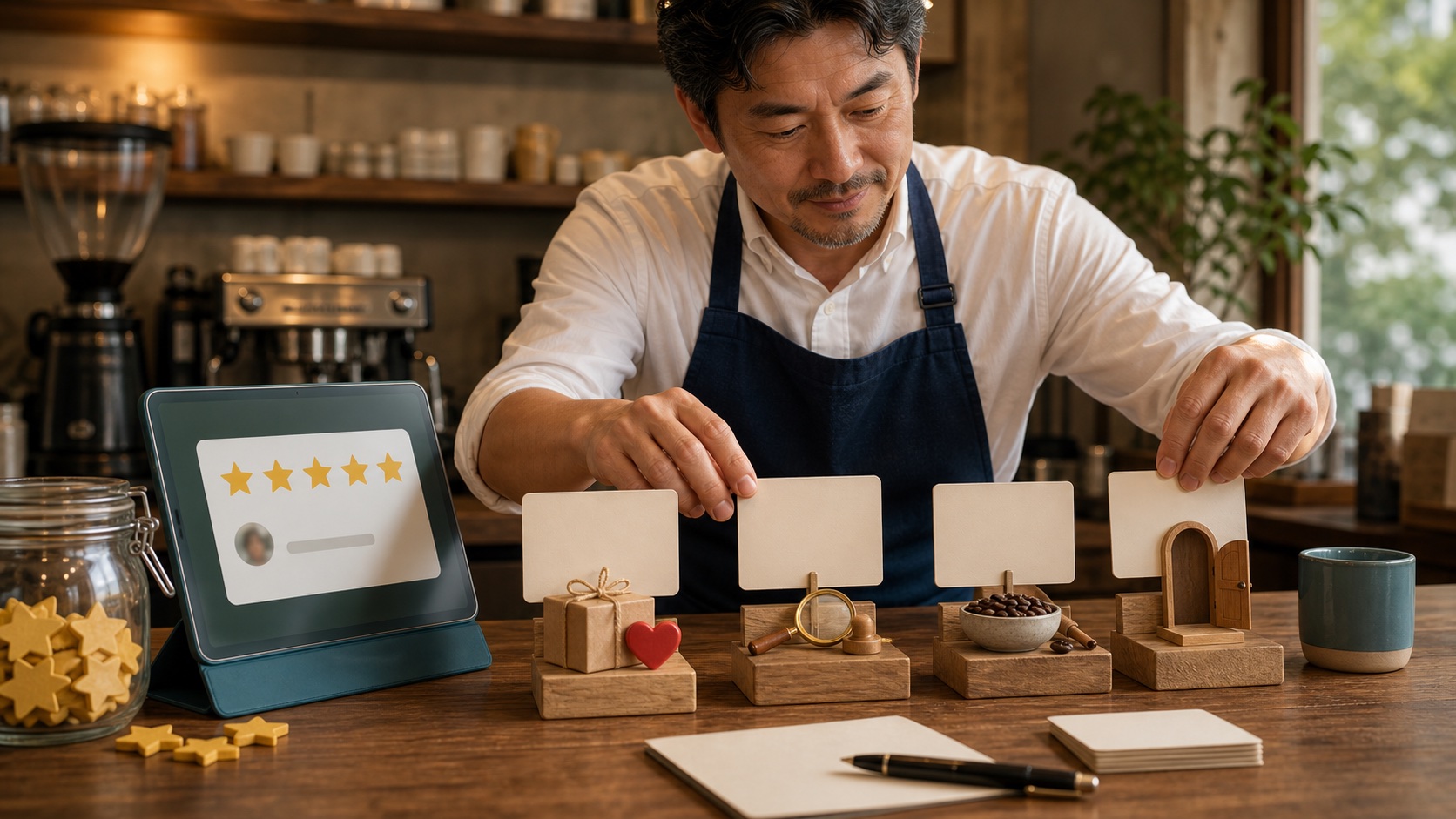 良い口コミ返信に必要な感謝・具体性・こだわり・再来店導線のイメージ