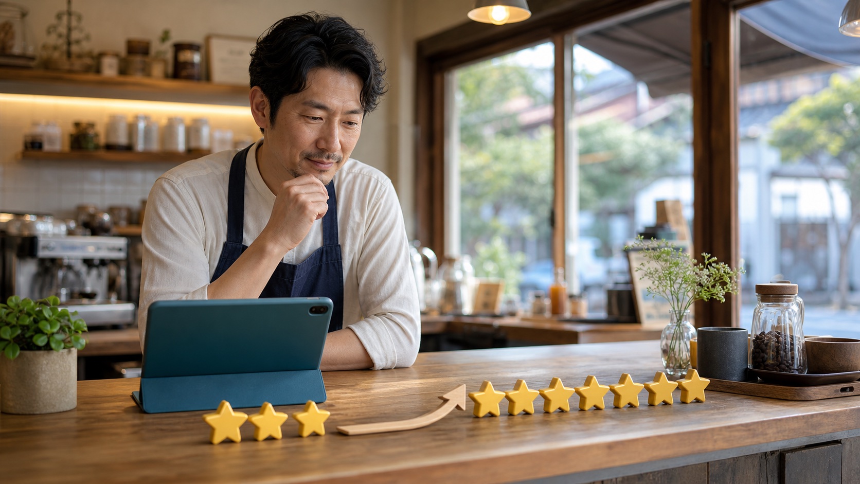 口コミ評価の目標を4.3以上に設定する店舗運営イメージ